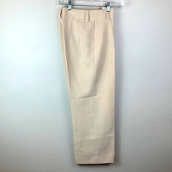 Zara High Waisted Wide Leg Stitch Pleat Pants Cream XS - Picture 3 of 10